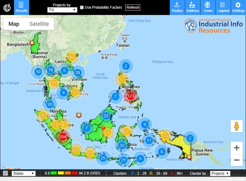 东南亚油气生产及油气终端相关项目分布图 东南亚油气生产及油气终端相关项目分布图